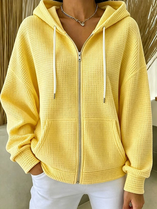 Women Spring/Fall Outerwear Casual Plain Long Sleeve Hoodie Jacket