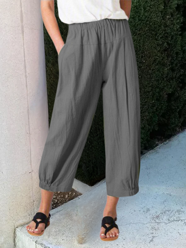 Women Plain Ankle Pants Elastic Waist Pants Casual Spring/Fall Trousers