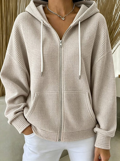 Women Spring/Fall Outerwear Casual Plain Long Sleeve Hoodie Jacket