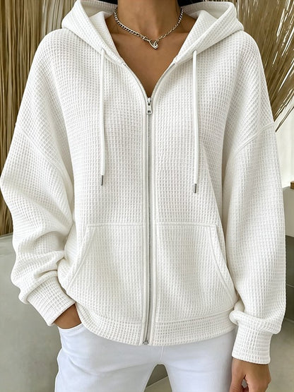 Women Spring/Fall Outerwear Casual Plain Long Sleeve Hoodie Jacket