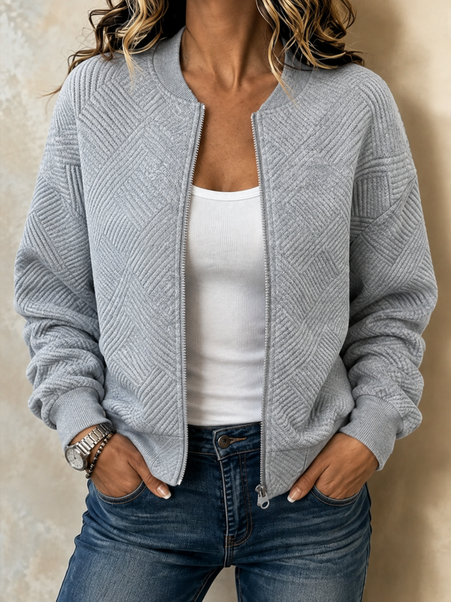 Women Spring/Fall Outerwear Casual Plain Long Sleeve Crew Neck Jacket