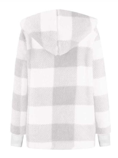 Women Spring/Fall Outerwear Vintage Split Joint Plaid Long Sleeve Hooded Jacket