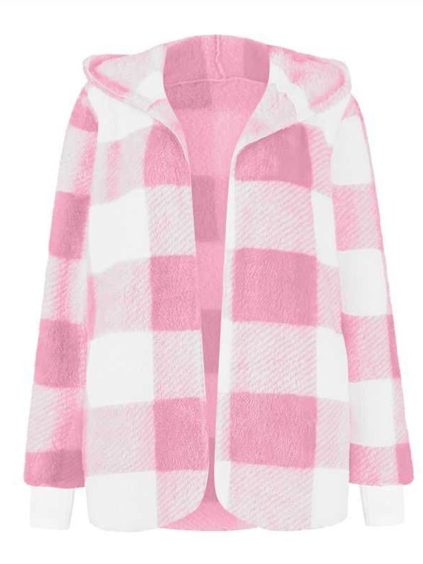 Women Spring/Fall Outerwear Vintage Split Joint Plaid Long Sleeve Hooded Jacket