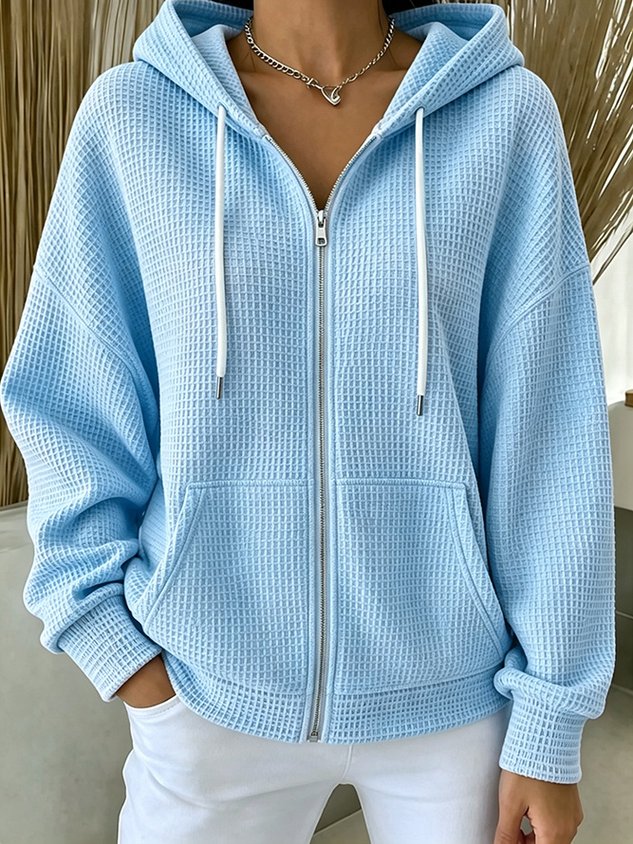 Women Spring/Fall Outerwear Casual Plain Long Sleeve Hoodie Jacket