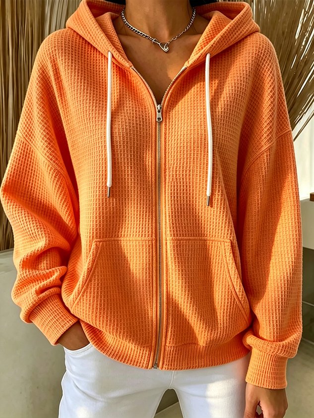 Women Spring/Fall Outerwear Casual Plain Long Sleeve Hoodie Jacket