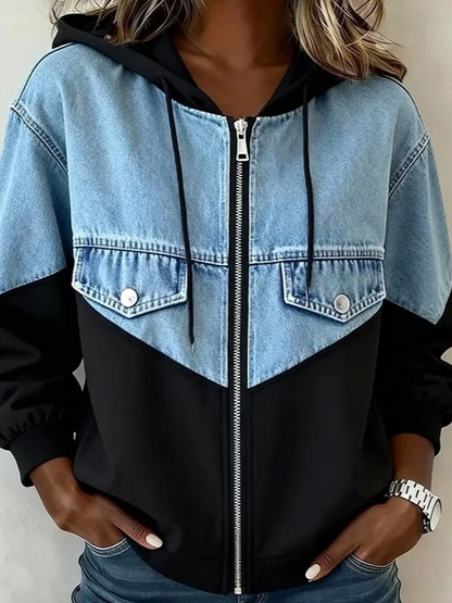 Women Spring/Fall Outerwear Casual Geometric Long Sleeve Hoodie Jacket