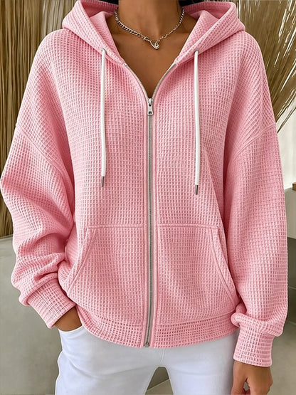 Women Spring/Fall Outerwear Casual Plain Long Sleeve Hoodie Jacket
