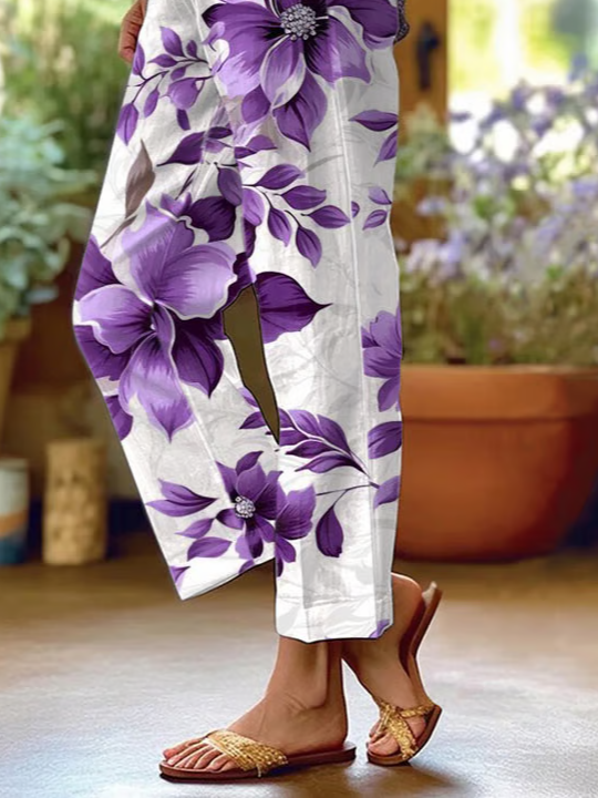 Women Floral Long Pants Casual Spring/Fall Trousers