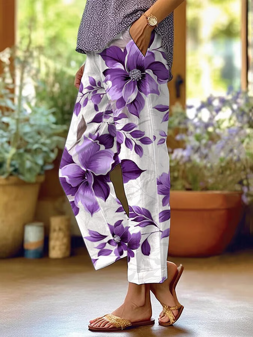 Women Floral Long Pants Casual Spring/Fall Trousers